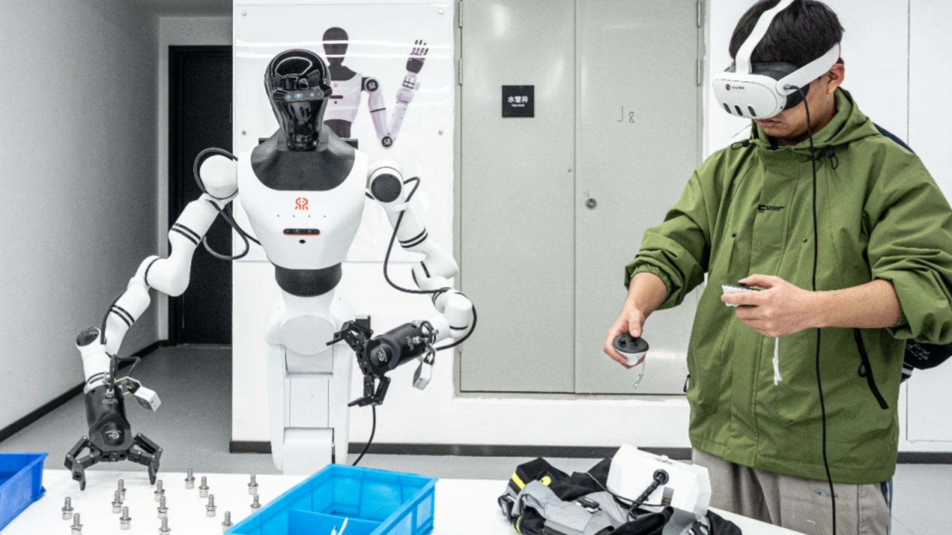 Beijing's training center replicates real-world environments to teach humanoid robots essential workforce skills.