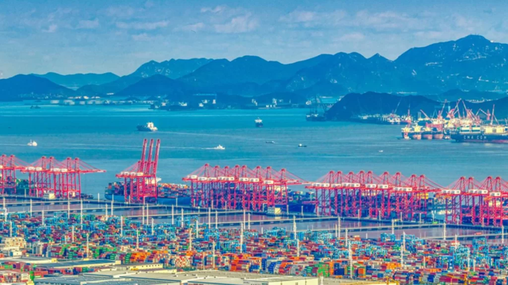 Aerial view of Ningbo-Zhoushan Port, the world's first hub handling 1.4 billion tons of cargo.