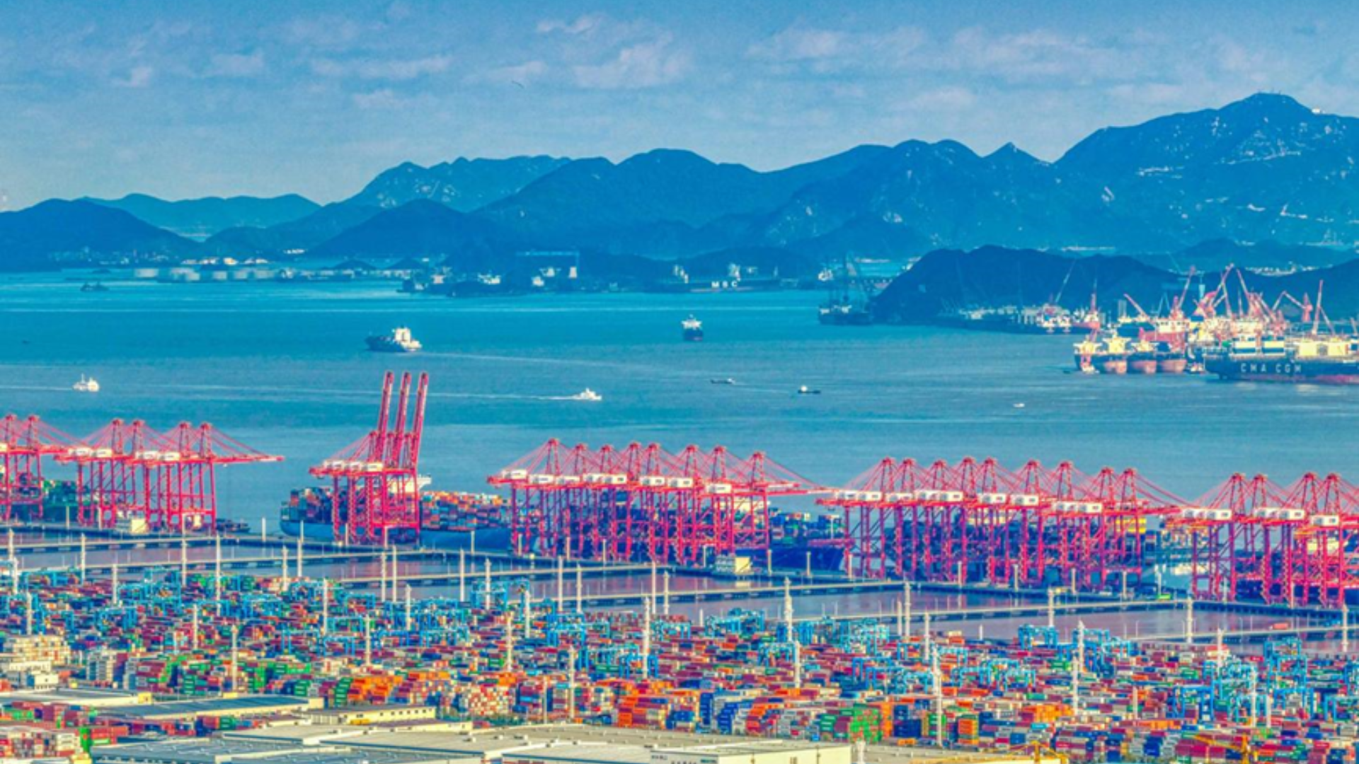 Aerial view of Ningbo-Zhoushan Port, the world's first hub handling 1.4 billion tons of cargo.