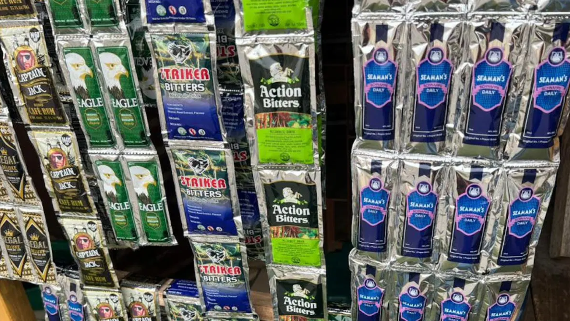 Display of small-volume alcohol sachets currently facing a nationwide NAFDAC production and sale ban.