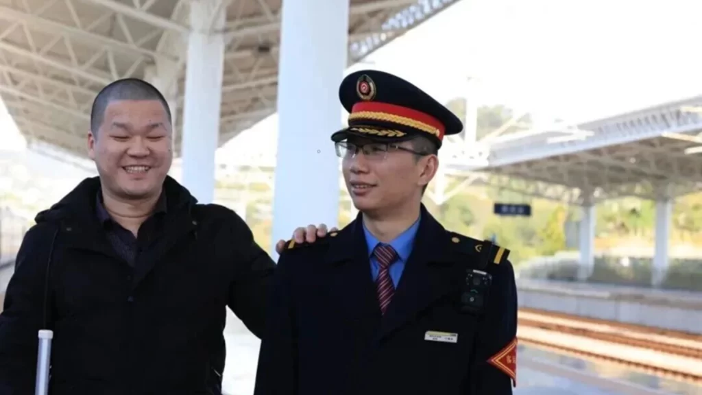 Visually impaired Sun Wufei navigates China’s high-speed rail network to manage his massage business.