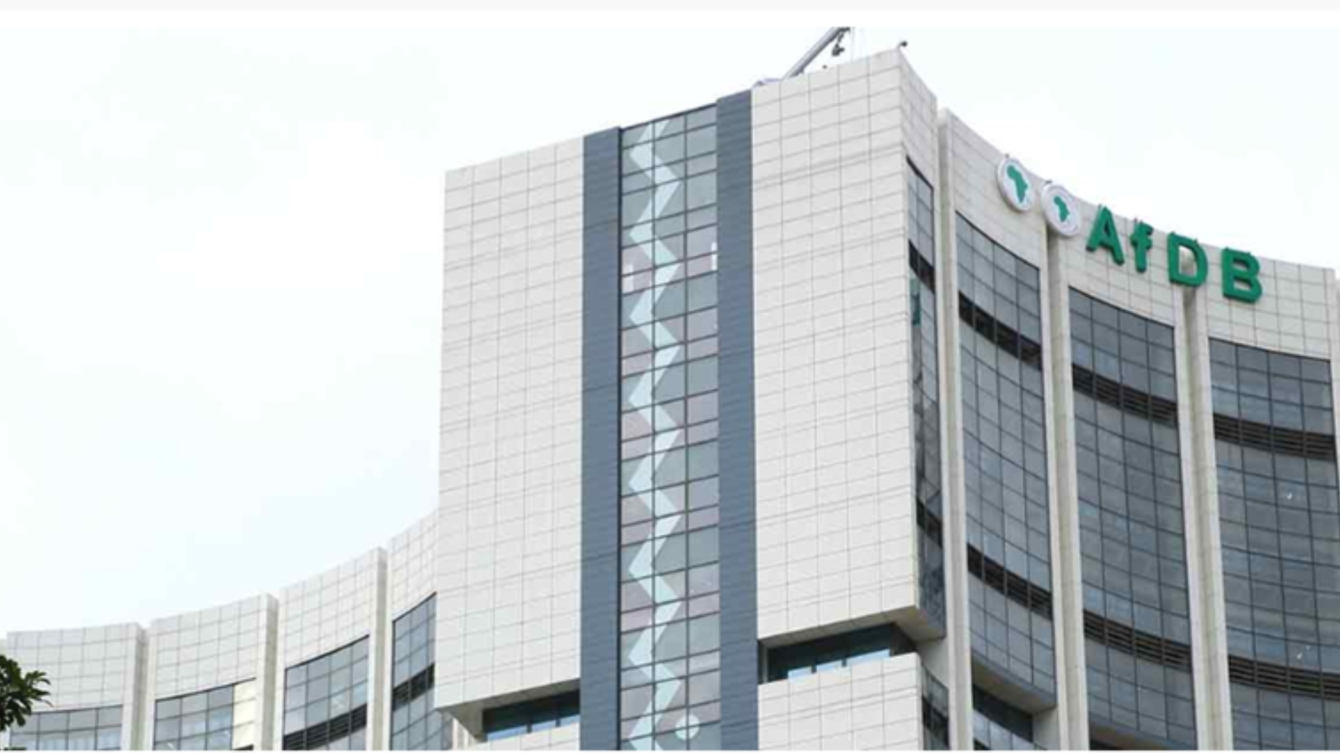 The African Development Bank building with the AfDB logo, highlighting Africa's mounting debt concerns.
