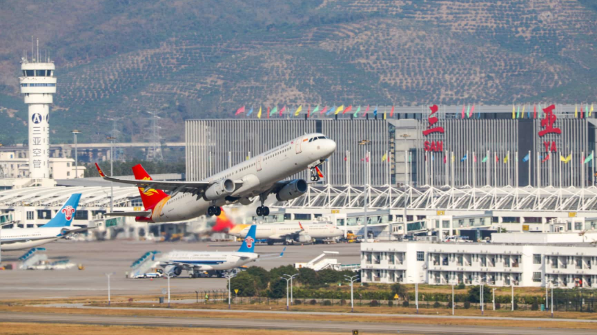 A plane takes off from Sanya Phoenix International Airport in Sanya, south China's Hainan province.