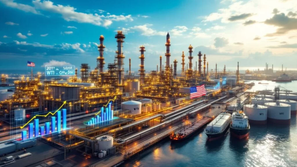 An oil tanker navigating calm waters toward a refinery, symbolizing Nigeria’s strategic energy partnership.