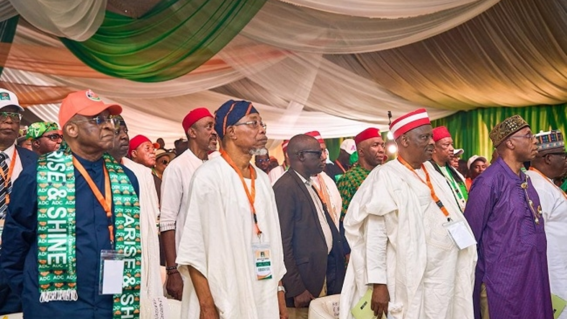 Dignitaries and delegates in traditional attire attend the African Democratic Congress national convention in Abuja.