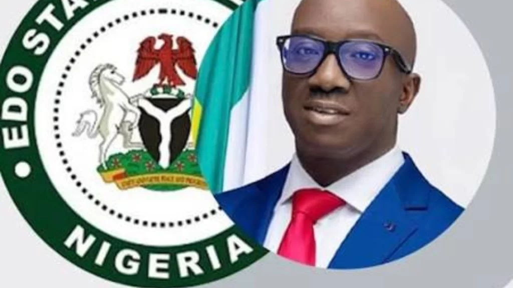Governor Monday Okpebholo alongside the official Edo State Government seal.