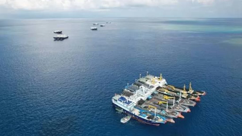 Ships patrol South China Sea as China safeguards maritime rights and regional stability.