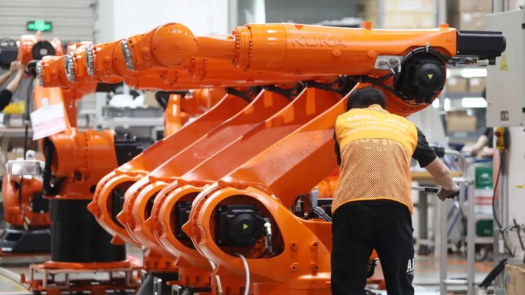 KUKA industrial robots manufactured in Beijiao, China's leading robotics production hub.