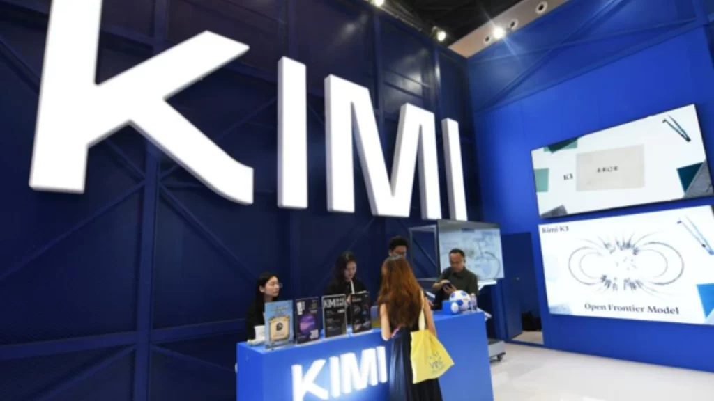 Kimi model exhibition booth at 2026 World AI Conference showcasing advanced open-source AI innovation.