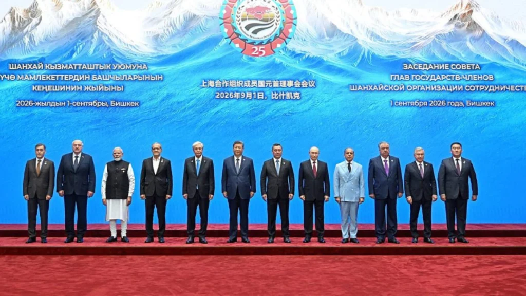 Shanghai Cooperation Organization leaders pose for a group photo during the Bishkek summit.
