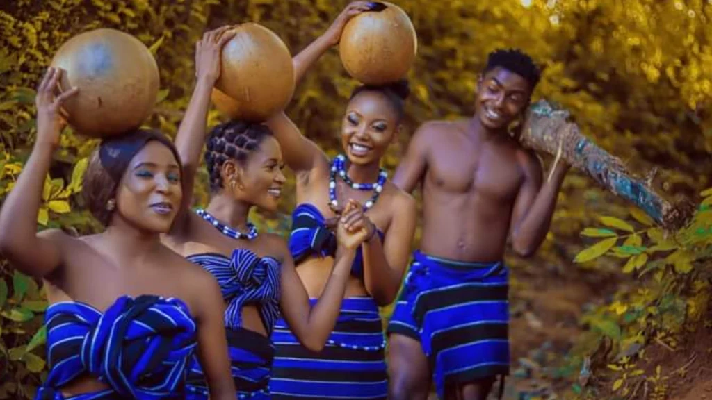 Igede traditional dancers, masquerades, and farm produce on display during the Igede-Agba New Yam Festival.