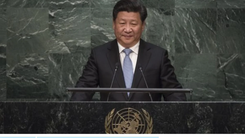 Chinese President Xi Jinping addressing the UN General Assembly on global sustainable development