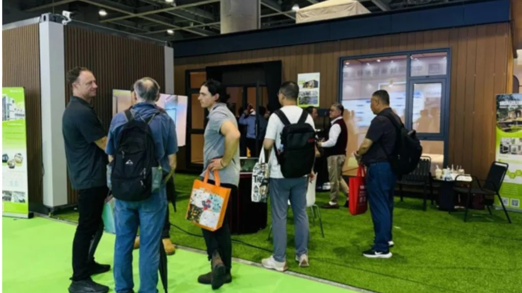 Prefabricated houses displayed at the integrated housing expo in Guangzhou, Guangdong province.