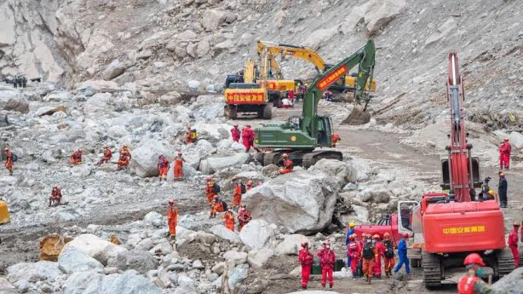 Emergency rescue operations underway following a cross-border climate disaster on China-Nepal border.